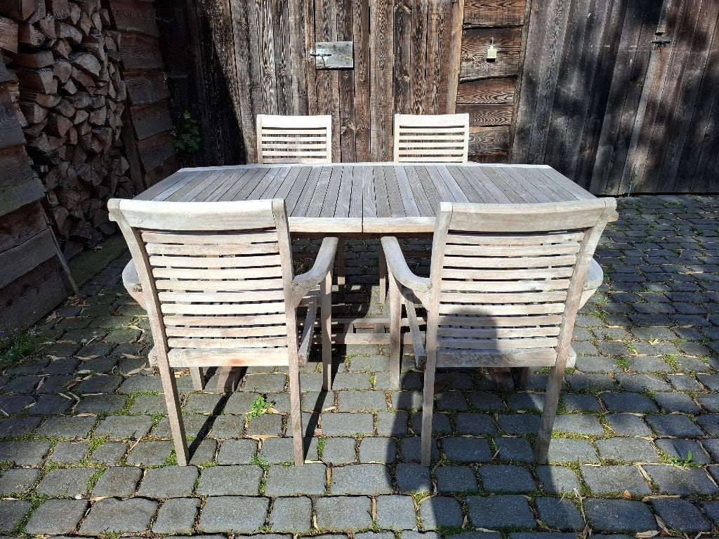 houten tuinset ( tafel en 4 stoelen ), Enlèvement, Utilisé, Ovale, Bois