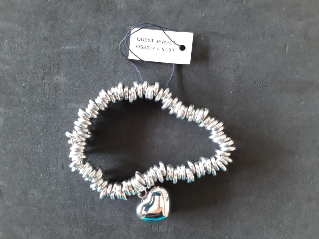 Bracelet en acier 'Quest'  - Elastique avec petit coeur, Enlèvement ou Envoi, Neuf, Argent, Acier