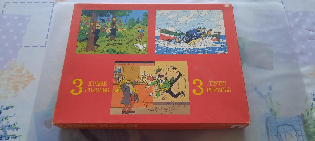 zeer oude puzzel van Kuifje 3 puzzels in 1 doos, Verzamelen, Ophalen of Verzenden, Kuifje, Gebruikt, Gebruiksvoorwerp