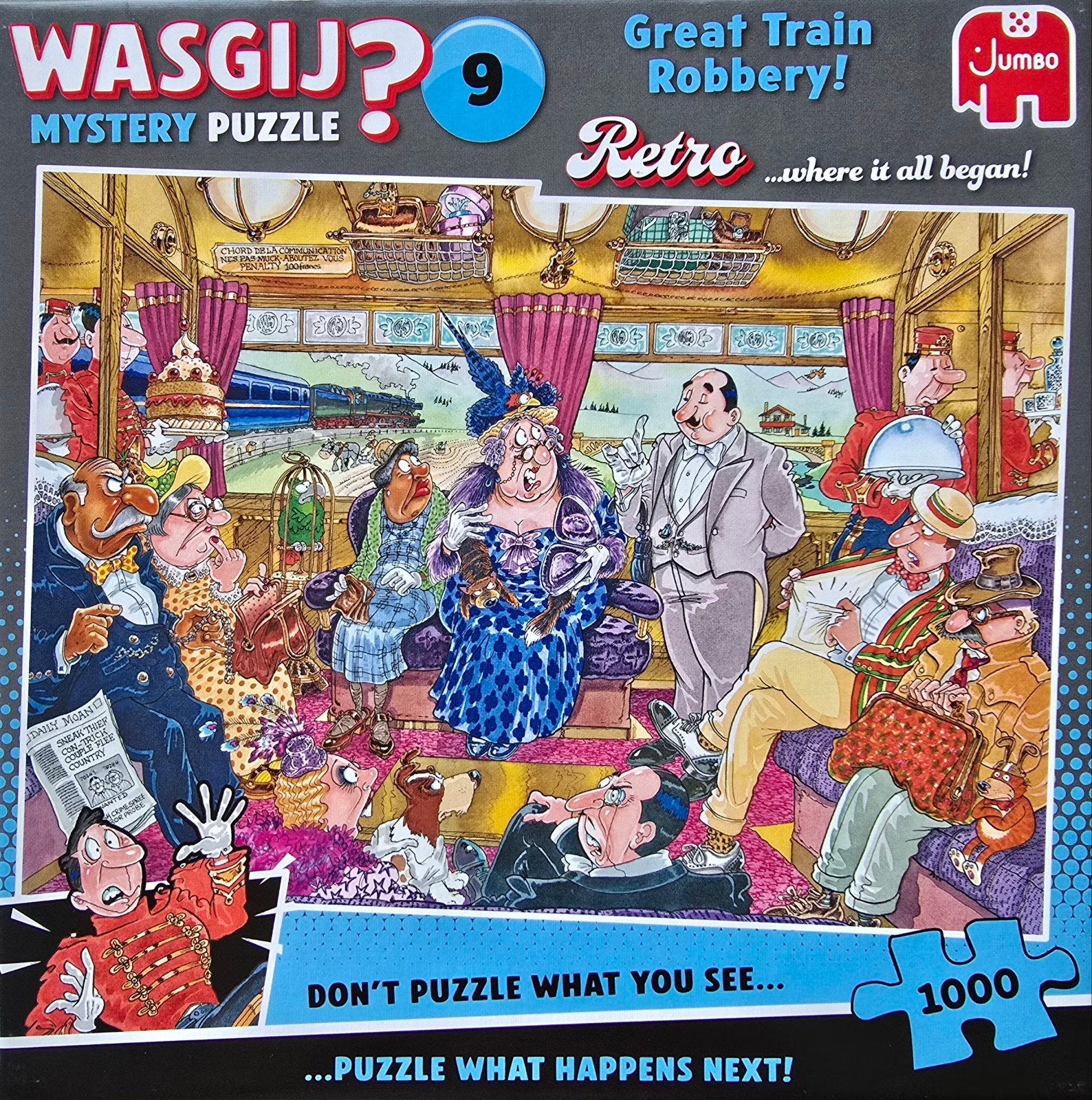 Wasgij Mystery 9 - Great Train Robbery, Hobby en Vrije tijd, Ophalen, 500 t/m 1500 stukjes, Zo goed als nieuw, Legpuzzel