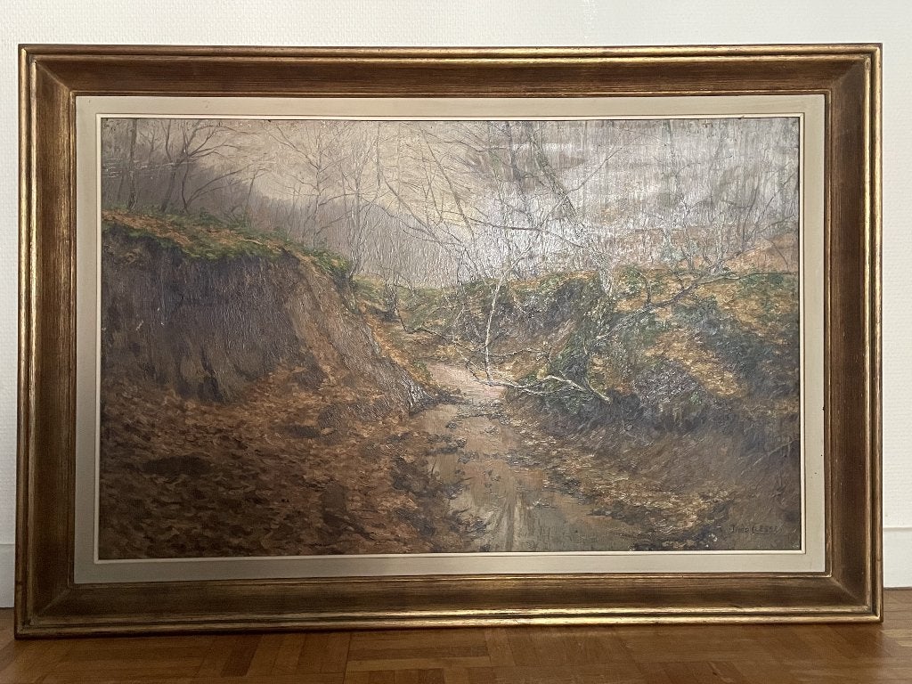 Tableau ancien signé Théo Clesse, Peinture à l'huile, Panneau, Œuvre originale, Paysage