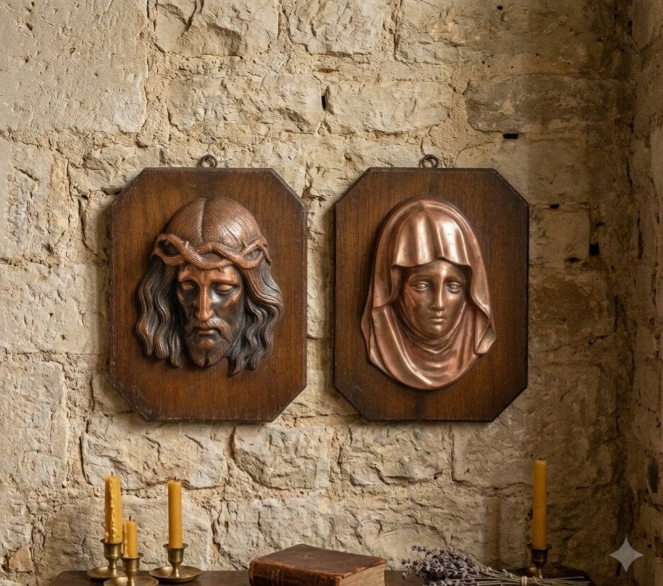 Peintures murales de Jésus Christ et Marie avec œil suspendu, Antiquités & Art, Enlèvement ou Envoi