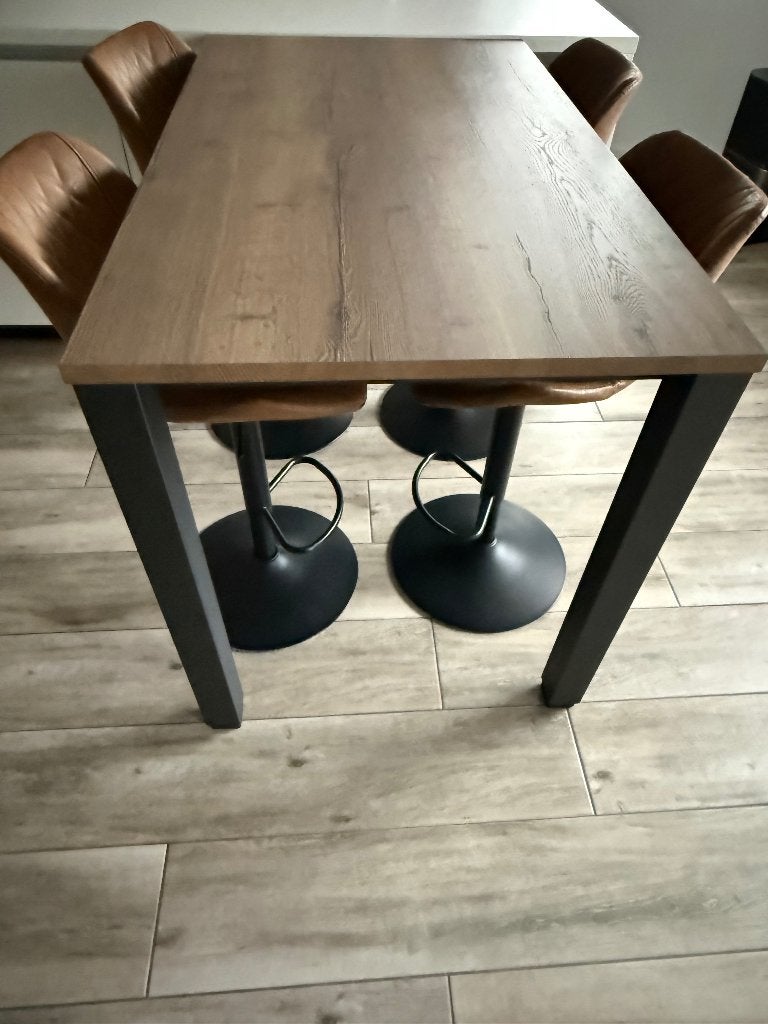 Eettafel met 4 stoelen, Ophalen, Industrieel modern, Vierkant, 50 tot 100 cm