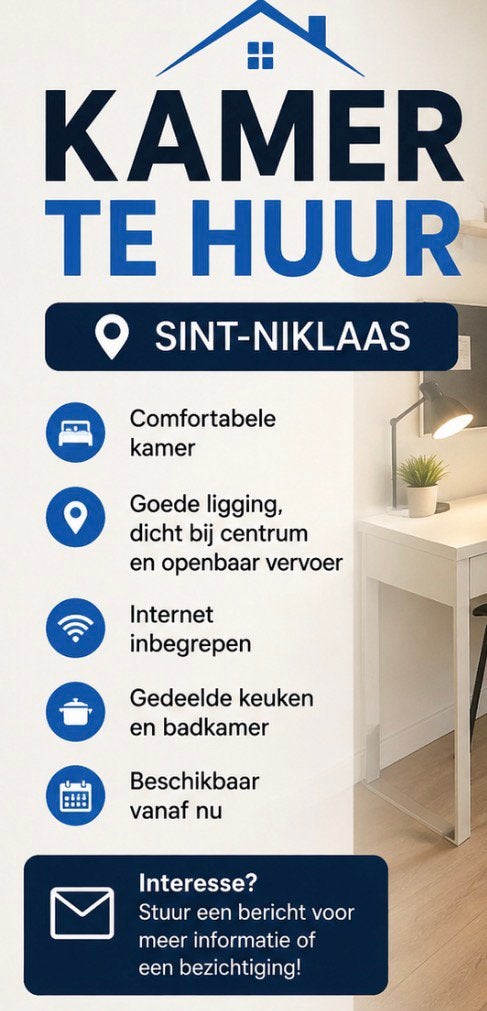 Kamer te huur in Sint-Niklaas, 450euro, met bedenkledingkas
