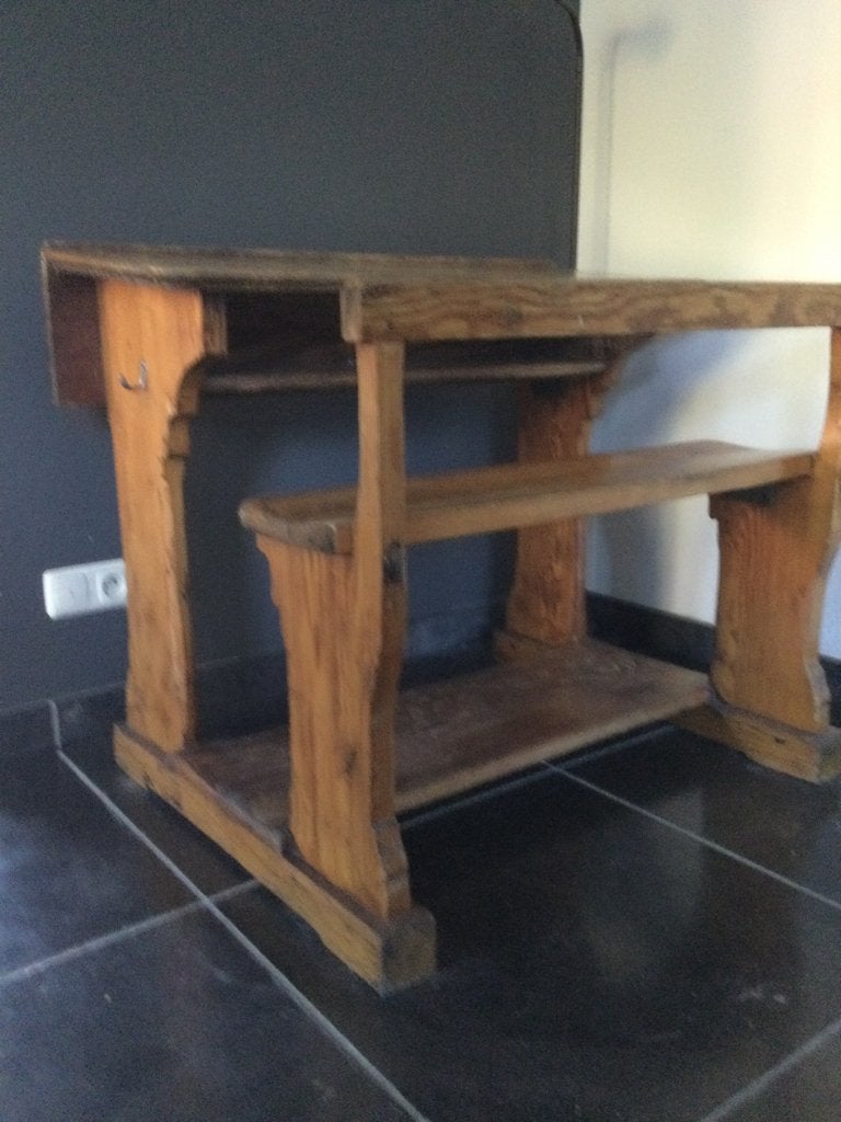 Originele oude houten schoolbank vintage, Maison & Meubles, Vintage, 73 cm, Utilisé, 100 cm
