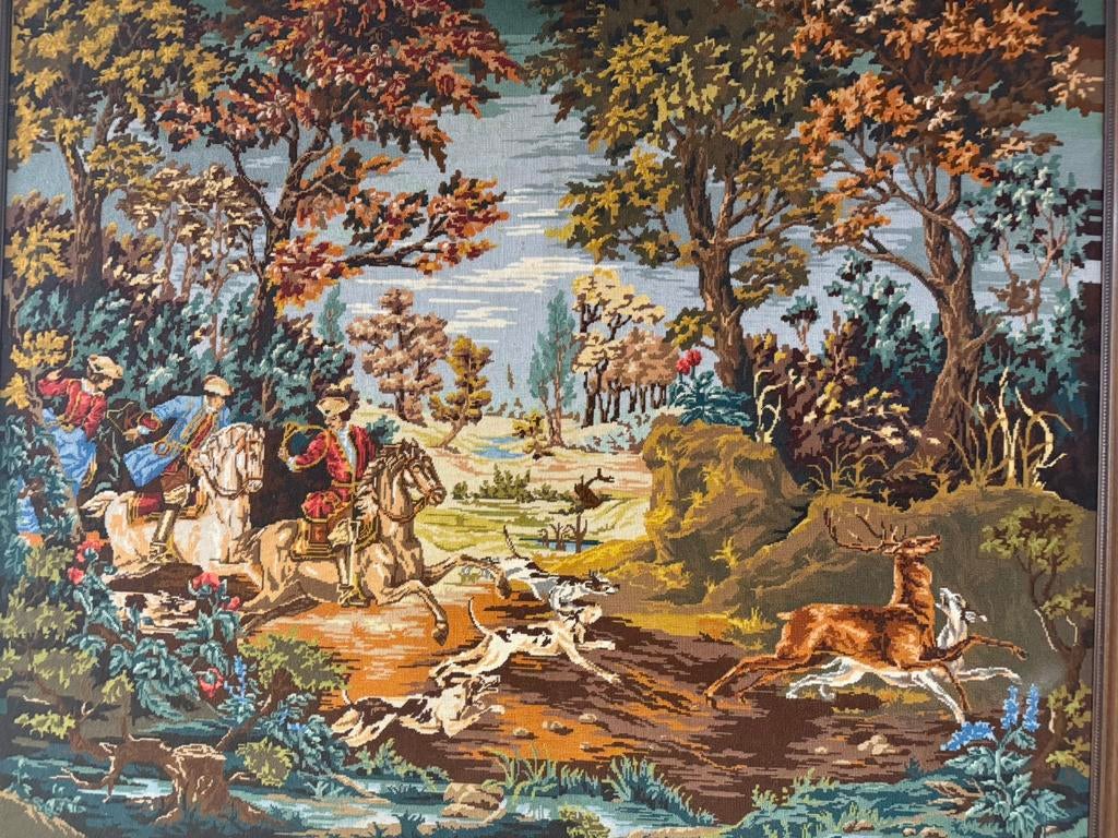 geborduurd schilderij thema de jacht, Ophalen, Gebruikt, 125 cm of meer, Schilderij