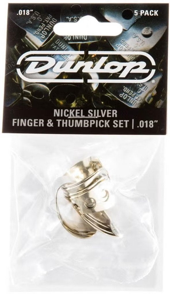 Jim Dunlop RVS vingerplectrum + duimplectrum  0.018 - 5-pack, Musique & Instruments, Enlèvement ou Envoi, Neuf, Guitare acoustique