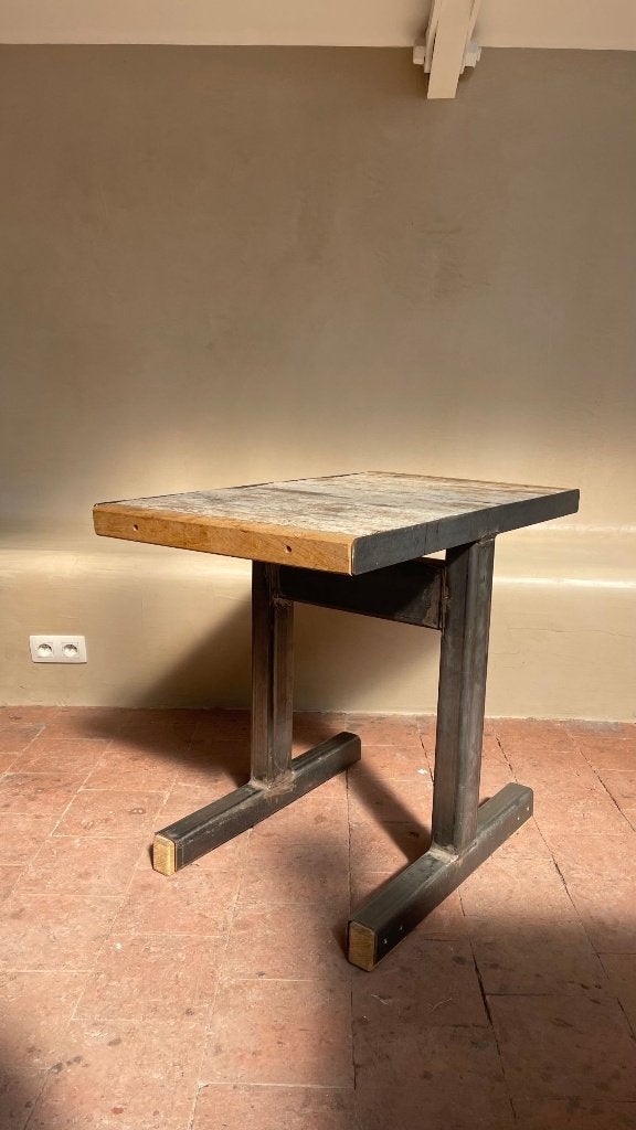 Table en bois et acier, Maison & Meubles, 55 à 75 cm, Enlèvement, Utilisé, Rectangulaire