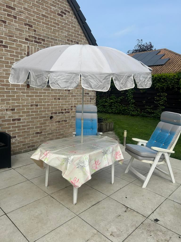 2-zits tuinset, Ophalen, Gebruikt, 1 tot 2 meter, Strandparasol