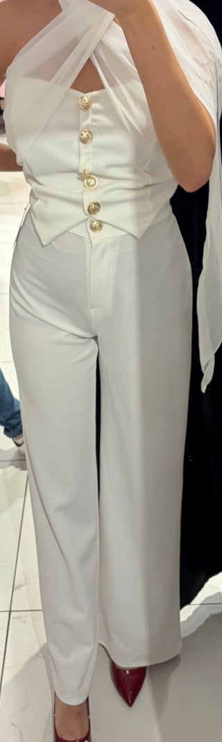 Titel: Elegante witte damespak – maat XS (34), Antiek en Kunst, Antiek | Spiegels, Ophalen