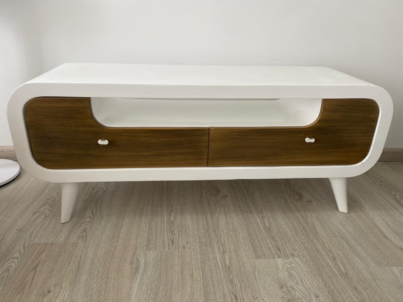 Modern & Retro TV-meubel / Wit met Hout – Uitstekende staat, TV, Hi-fi & Vidéo, Accessoires de télévision, Enlèvement, Comme neuf