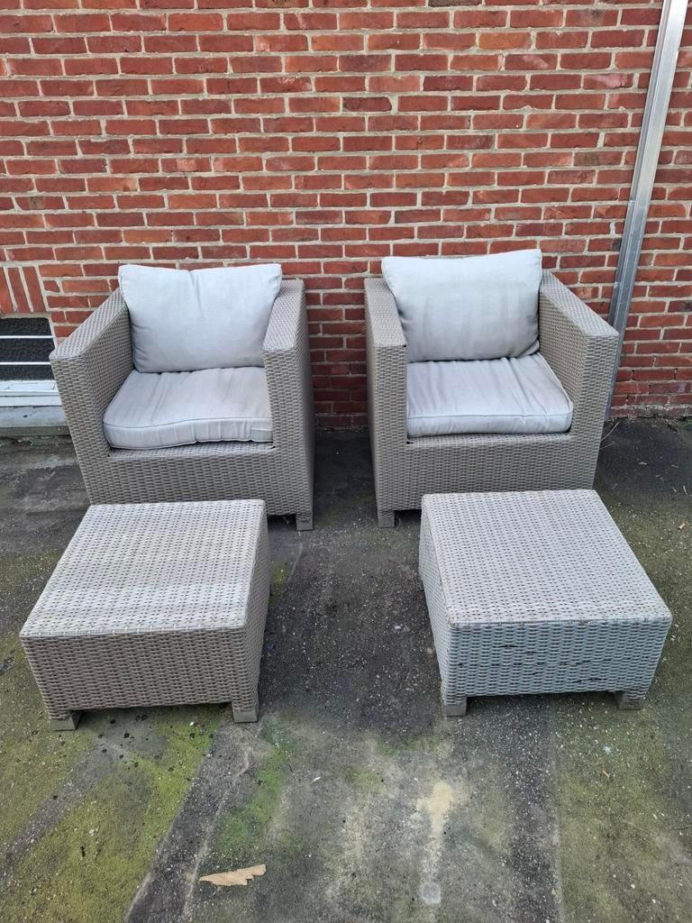 Loungeset inclusief kussens, Stoel, Zo goed als nieuw, Loungeset, Wicker