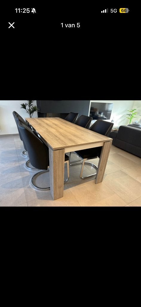 Tafel en 6 stoelen te koop, Huis en Inrichting, Ophalen, Overige materialen, Gebruikt, Vijf personen of meer