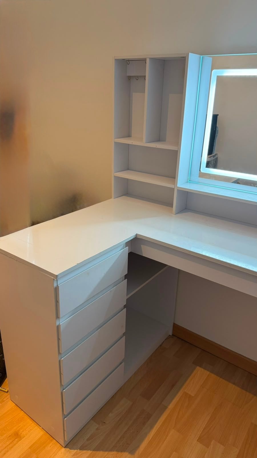 Coiffeuse d’angle L avec grand miroir + éclairage LED, Enlèvement, Comme neuf