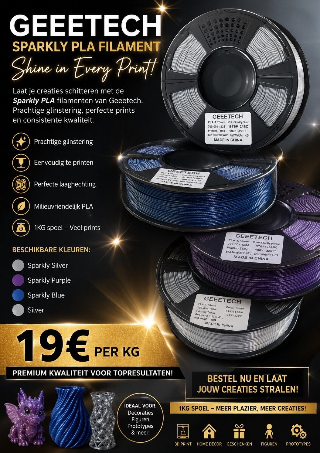 Pla sparkly colors, Computers en Software, 3D-printerbenodigheden, Ophalen of Verzenden