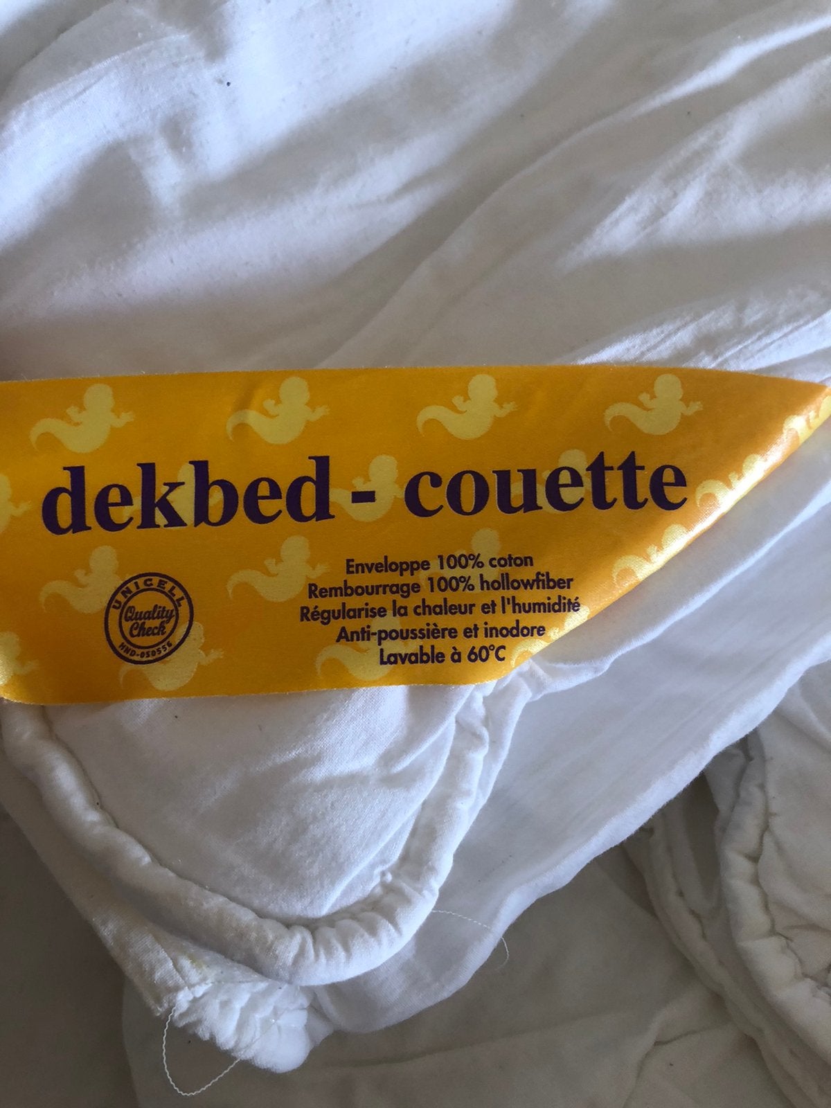 Dubbel donsdeken voor kinderbed 120 cm x 200, Huis en Inrichting, Slaapkamer | Beddengoed, Ophalen, Gebruikt, Eenpersoons, Wit