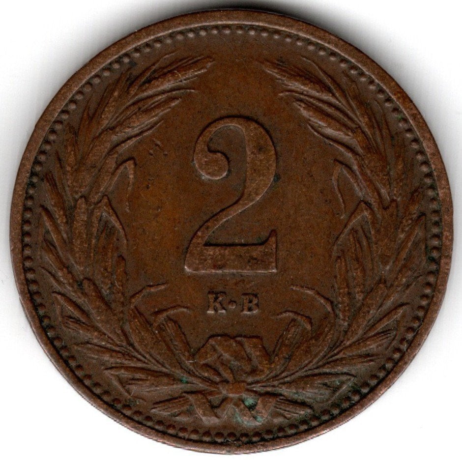 Hongarije : 2 Filler 1908 KM#481 Ref 16841, Postzegels en Munten, Ophalen of Verzenden, Hongarije, Losse munt