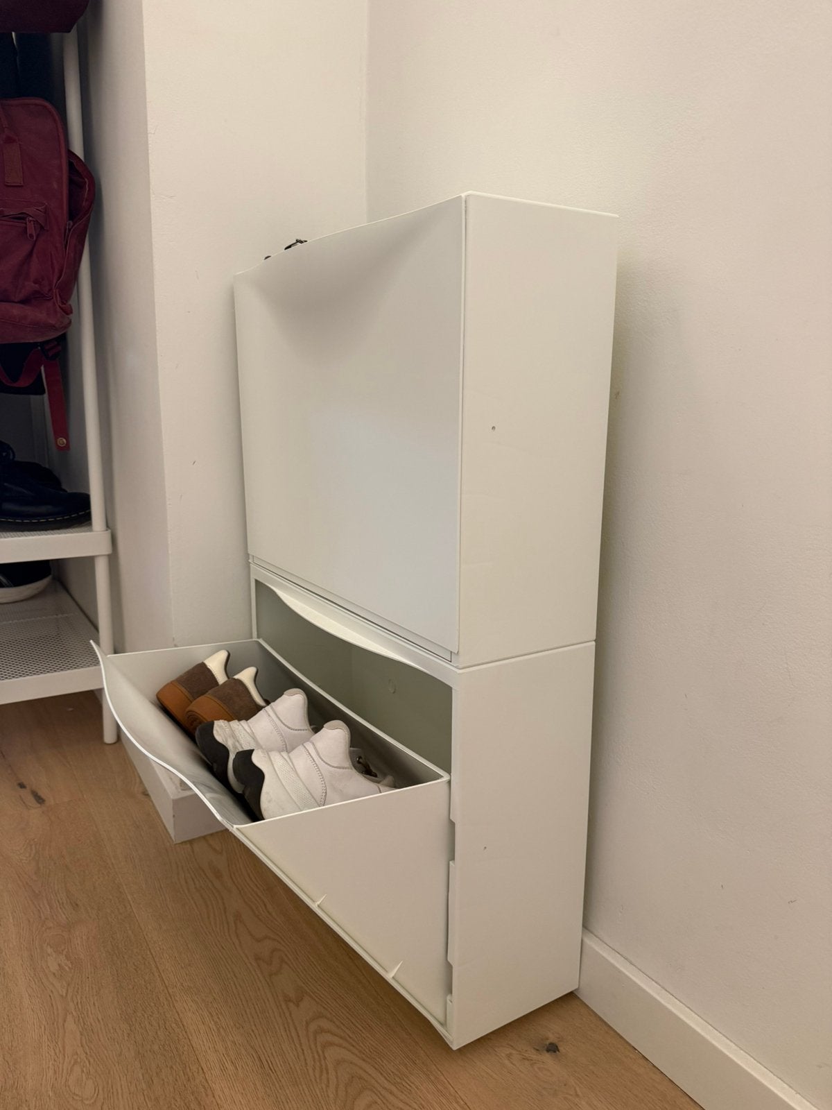 Witte schoenenkast met 2 vakken - 16x75 cm, Ophalen, Zo goed als nieuw