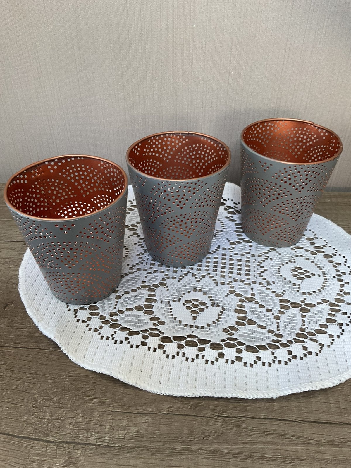 3 mooie  metalen kaarshouders, Ophalen of Verzenden, Zo goed als nieuw, Grijs