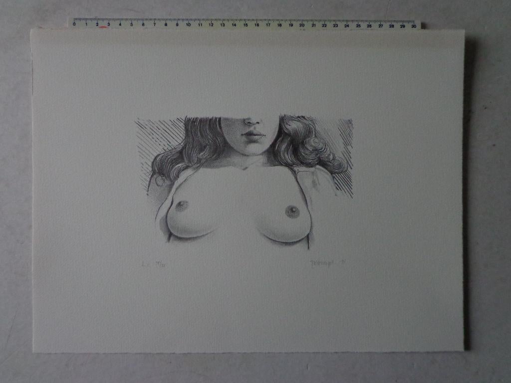 Sensuele litho Roger Wittevrongel "Naakte jonge vrouw", Ophalen of Verzenden