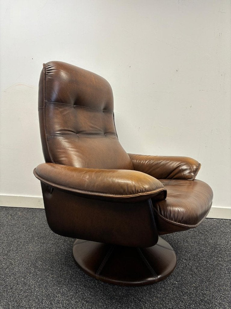 Vintage Leren Draaifauteuil – Jaren 70 Mid-Century Design, Huis en Inrichting, Ophalen, Gebruikt, Leer, 75 tot 100 cm