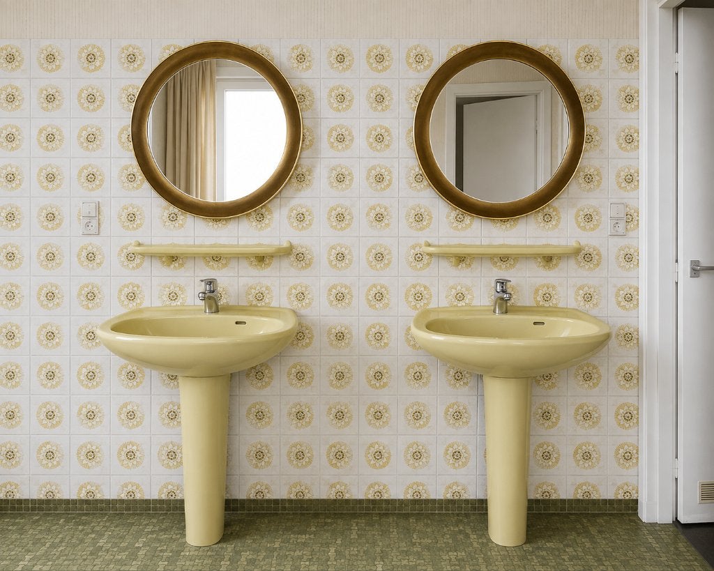 2x vintage wastafel (botergeel), Bricolage & Construction, Sanitaire, Enlèvement, Utilisé, Lavabo