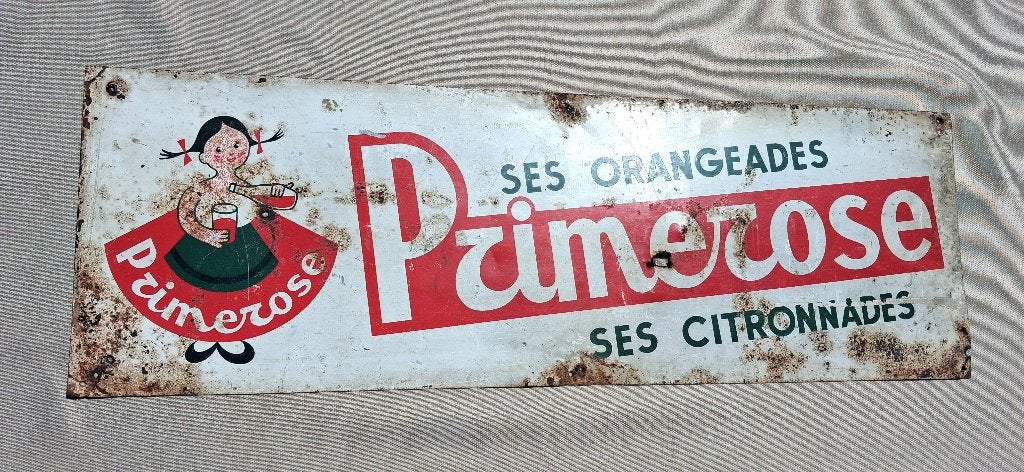 enseigne publicitaire rare PRIMEROSE, Enlèvement ou Envoi, Utilisé, Panneau publicitaire