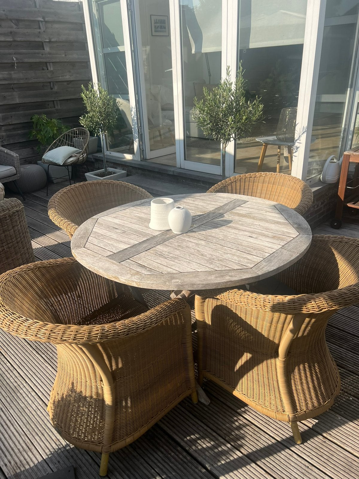 Tuinset met kunststof rotan clubzetels, Ophalen, Kunststof, Gebruikt, 6 zitplaatsen