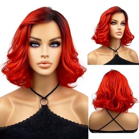Fel rode pruik halflang bob model met speelse slag, Bijoux, Sacs & Beauté, Beauté | Soins des cheveux, Neuf, Envoi