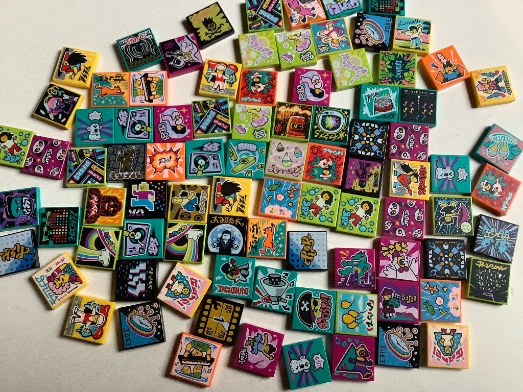 Lego tegeltjes 2x2 bedrukt fantasie 80 stuks / 549-4, Ophalen of Verzenden, Zo goed als nieuw, Losse stenen, Lego