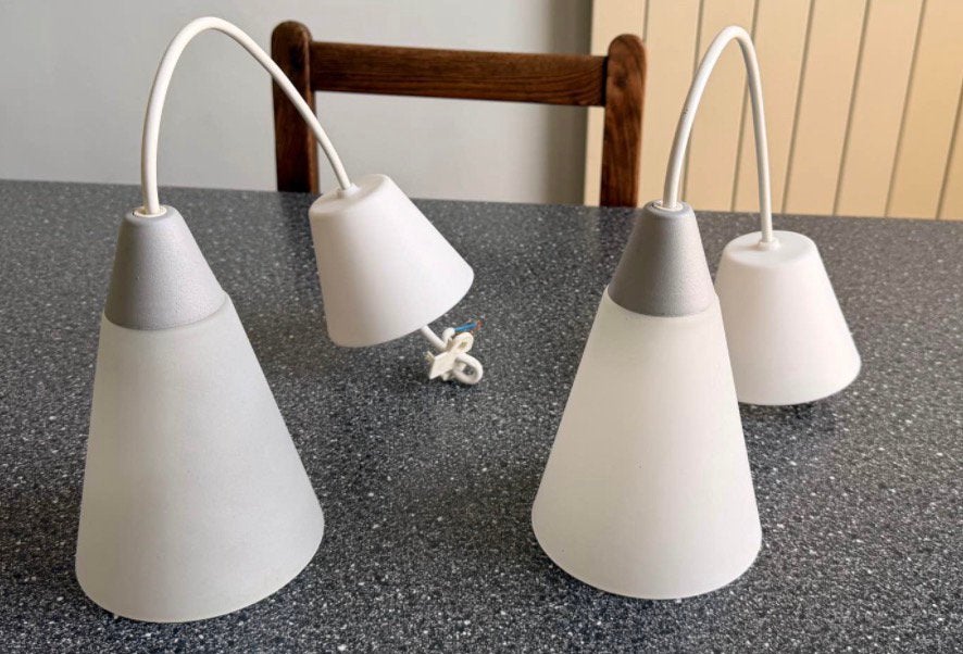 2 lampes Suspensions, Maison & Meubles, Verre, Enlèvement, Utilisé, E14 (petit)