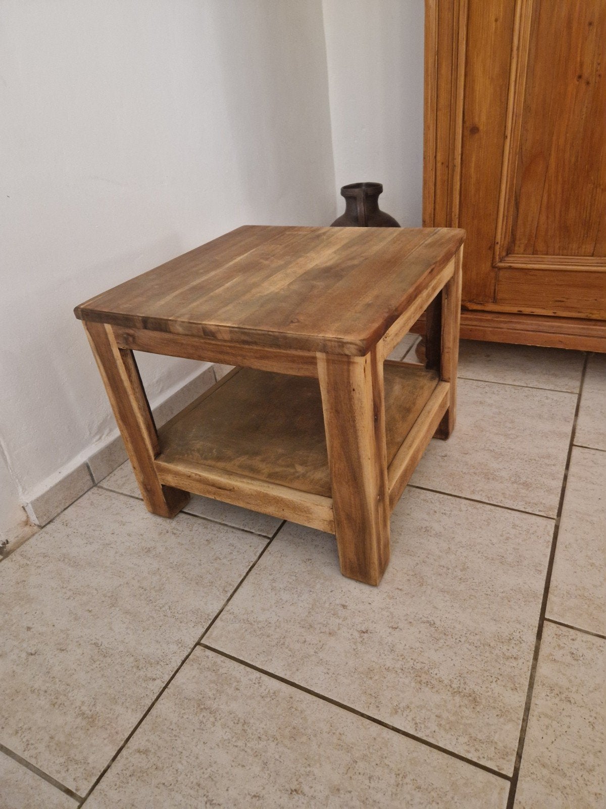 Bijzettafel teak 45 x 45 x 40, Ophalen, Hout