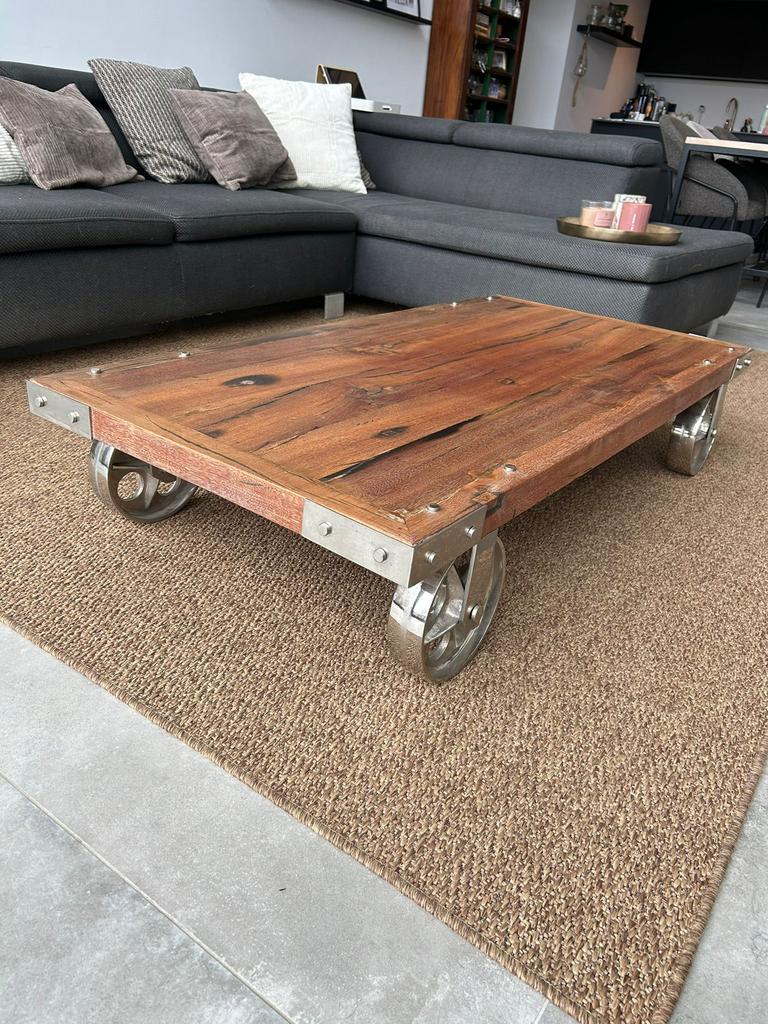 Table de salon teck et metal blanc, Ophalen, Zo goed als nieuw, Teakhout