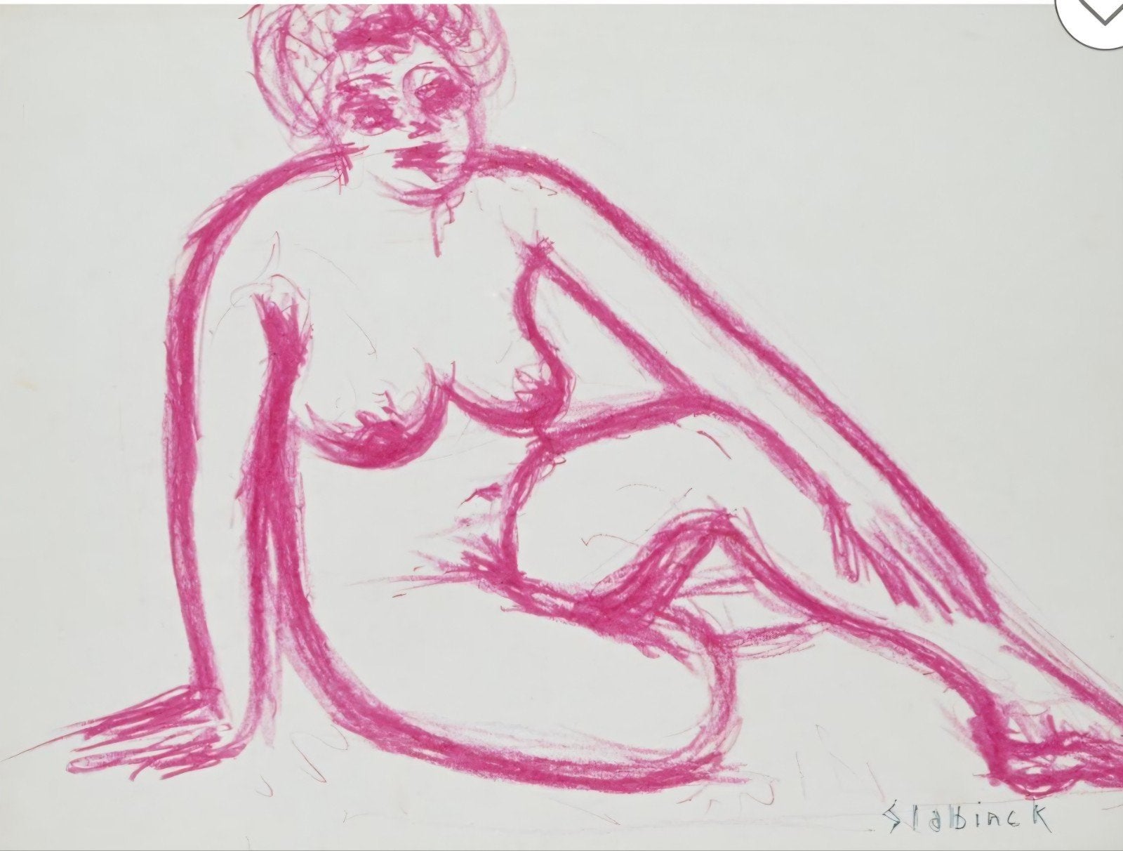 SLABBINCK Rik "Zittend naakt " wasgoed (vetkrijt), Ophalen of Verzenden, Tekening, Ingelijst