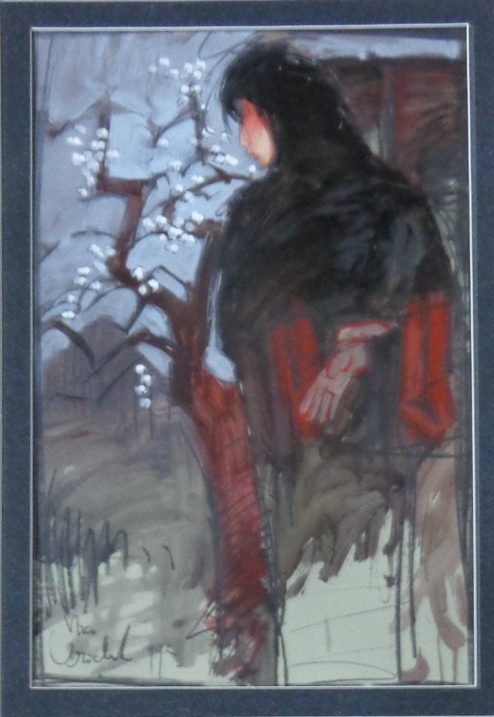 NICO VRIELINK / VROUW BLOESEM / ORIGINEEL / 85x63cm / PASSE, Antiek en Kunst, Ophalen, Figuren, Papier/karton, Gesigneerd