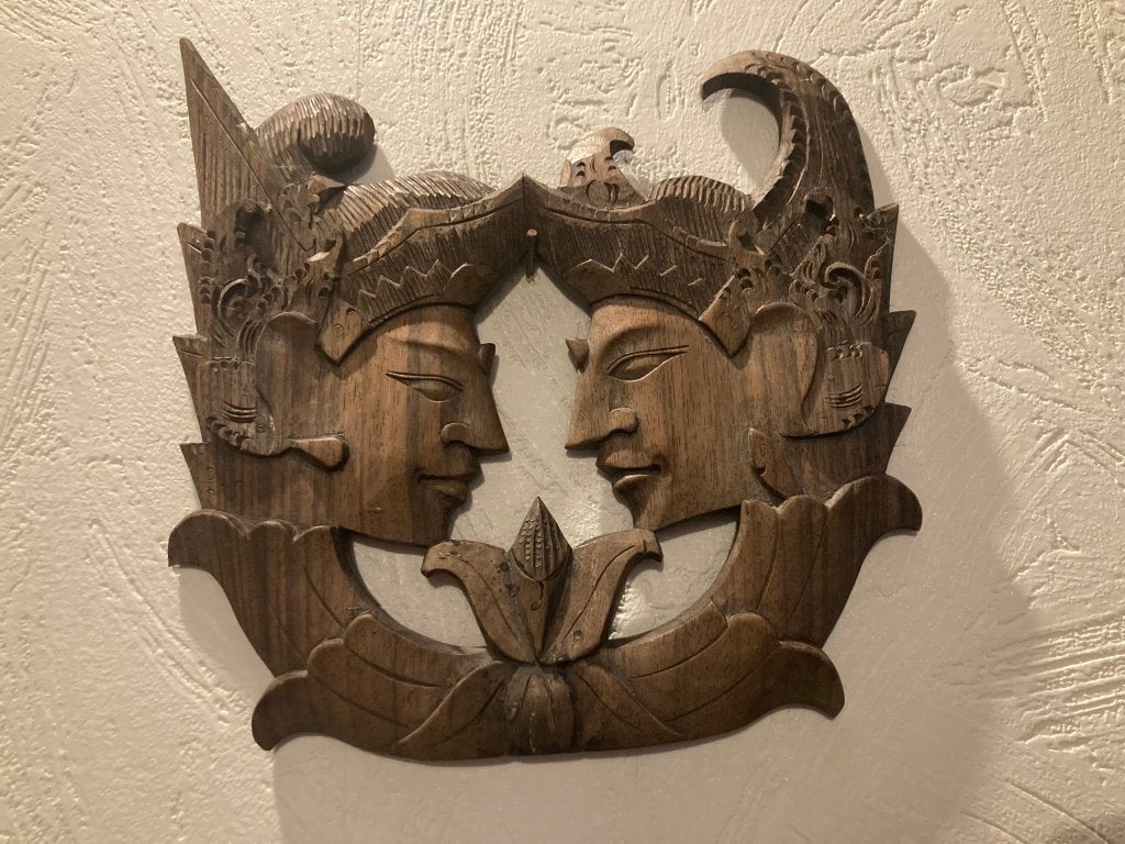 Balinese Houten Snijwerk Wanddecoratie 24x24cm, Bois, Enlèvement ou Envoi, Brun, Décoration murale