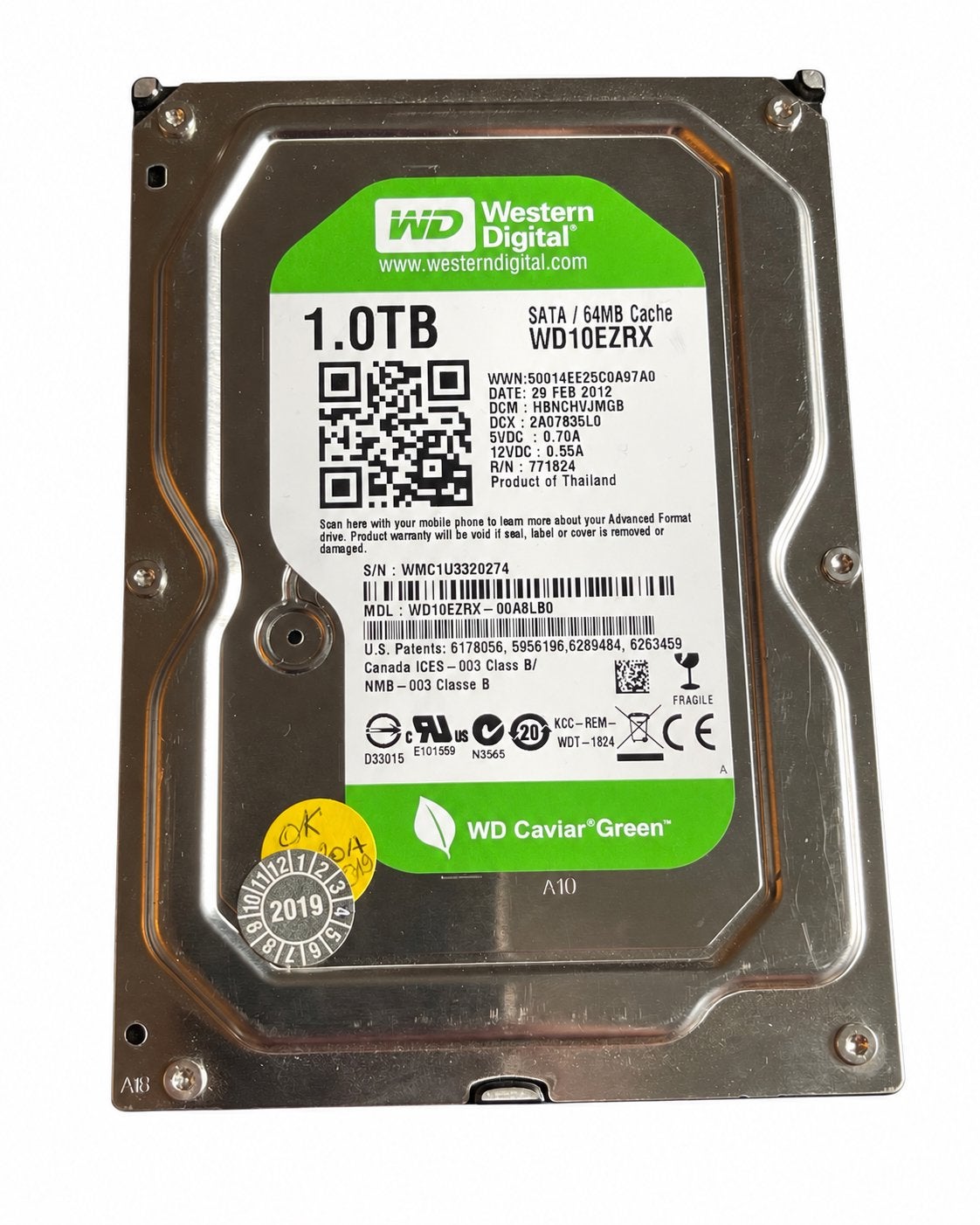 WD Caviar Green WD10EZRX 1 TB 3,5" SATA - SMART OK, Ophalen of Verzenden, Gebruikt, 1 To, SATA