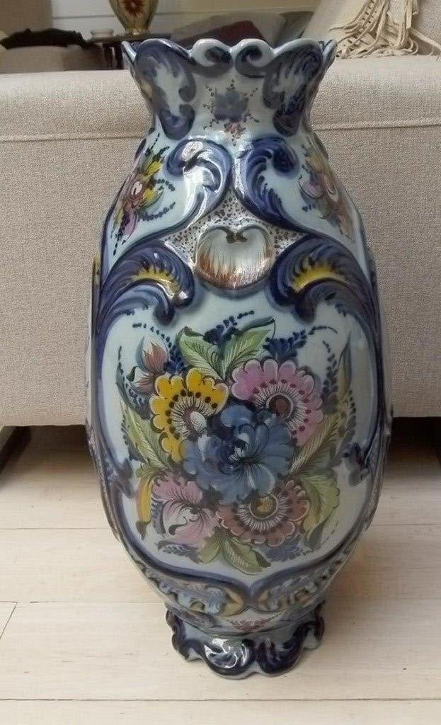 blauwe vaas met bloemenmotief Alcobaça Portugal, Ophalen