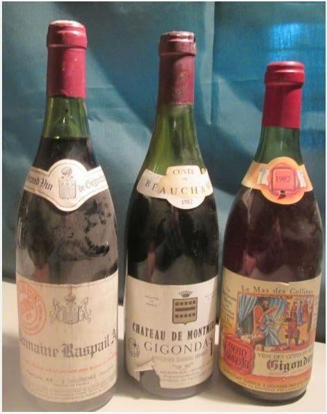 3 Franse Wijnen - Gigondas - 1979 en 1982, Verzamelen, Frankrijk, Ophalen of Verzenden, Zo goed als nieuw, Rode wijn
