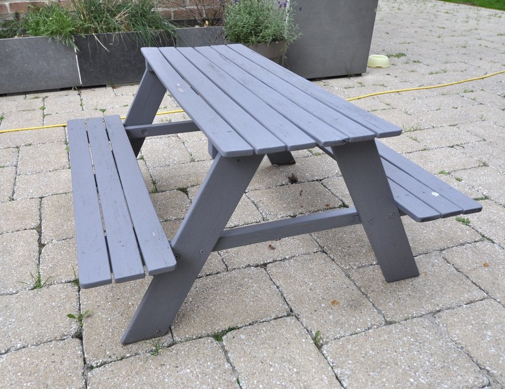 Table avec bancs enfants en bois gris, Enlèvement, Utilisé, Bois