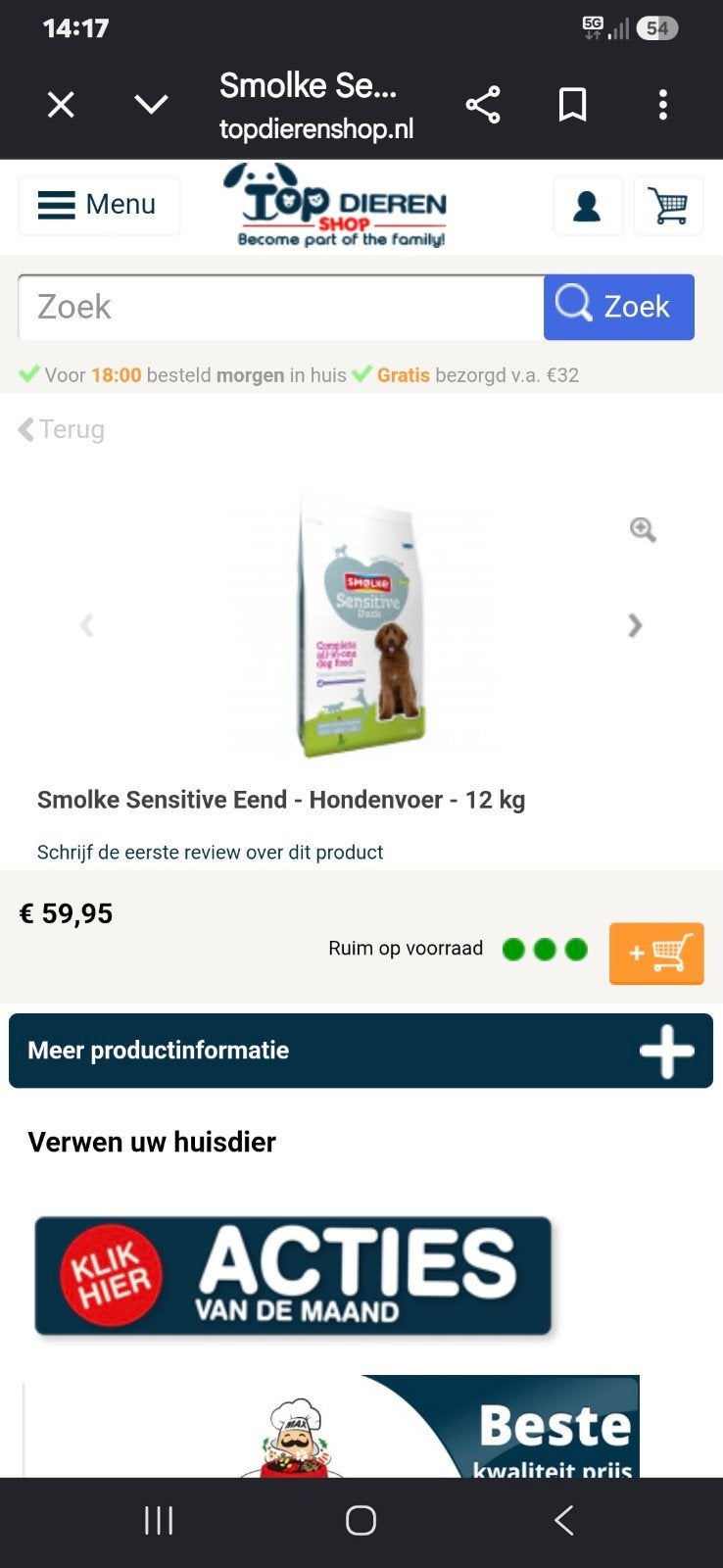hondenvoer smolcke 2 zakken, Dieren en Toebehoren, Ophalen, Hond