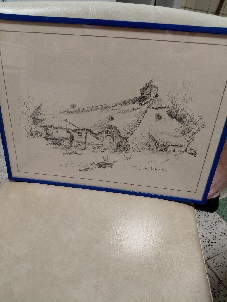 Tekening van J. Douven, Antiek en Kunst, Kunst | Schilderijen | Klassiek, Ophalen, Achter glas, Tekening, Overige onderwerpen