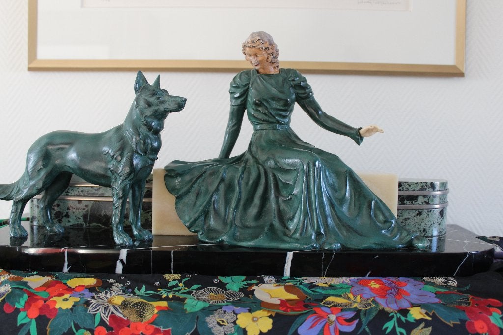 Statue Art Déco, attribuée à J. Limousin., Statue, Patiné, Art deco, 50 - 100 cm