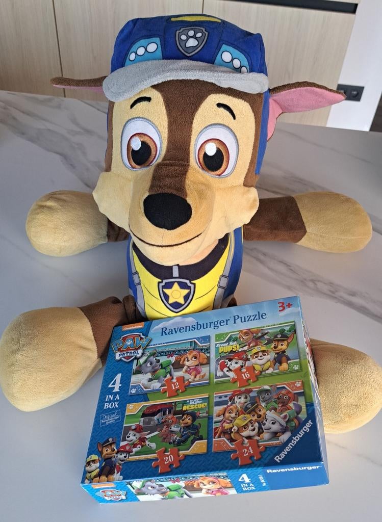 Paw Patrol grote knuffel Chase & puzzel 3+, Paw Patrol, Ophalen of Verzenden