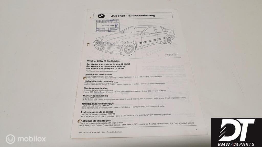 BMW E36 M techniek stootlijsten handleiding EBA 9788847, Gebruikt, Ophalen of Verzenden