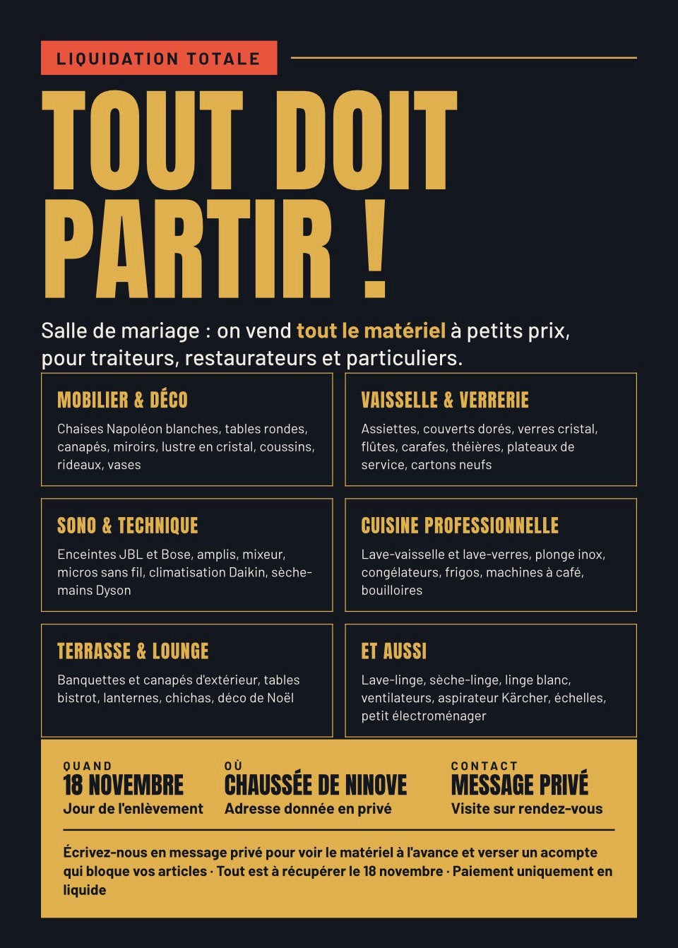 Liquidation salle de mariage resto, Ophalen, Overige typen