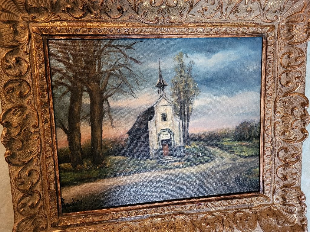 Schilderij, kapel met mooie kader, Ophalen