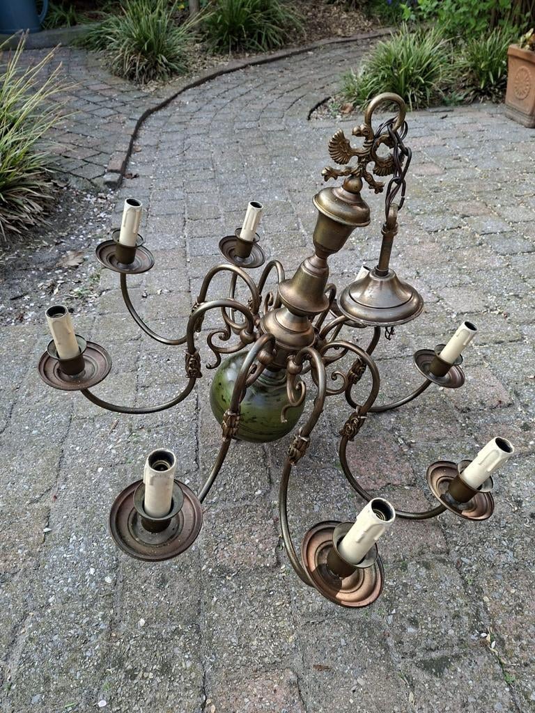 Vintage bronzen luster, Huis en Inrichting, Lampen | Kroonluchters, Ophalen