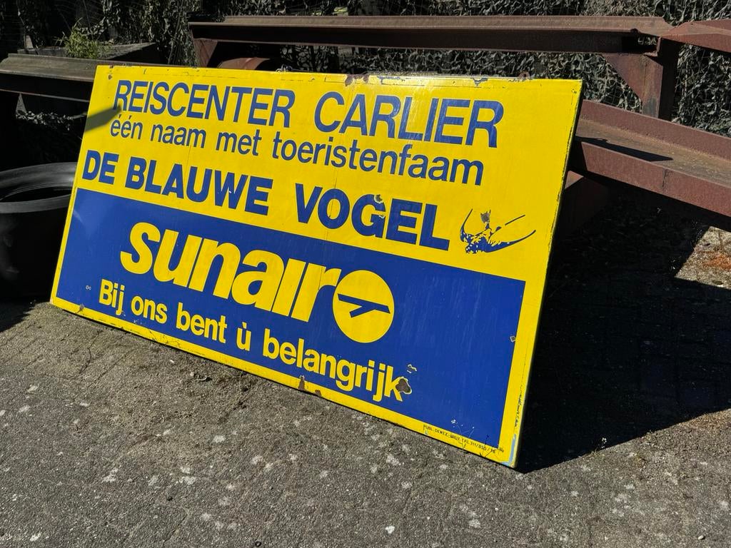 Sunair oud groot emaille reclamebord XL, Ophalen, Gebruikt, Reclamebord