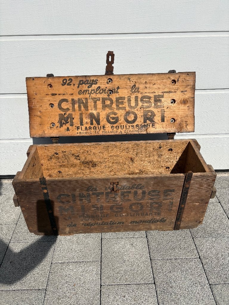Oude houten bedrukte opslag kist …, Enlèvement, Utilisé